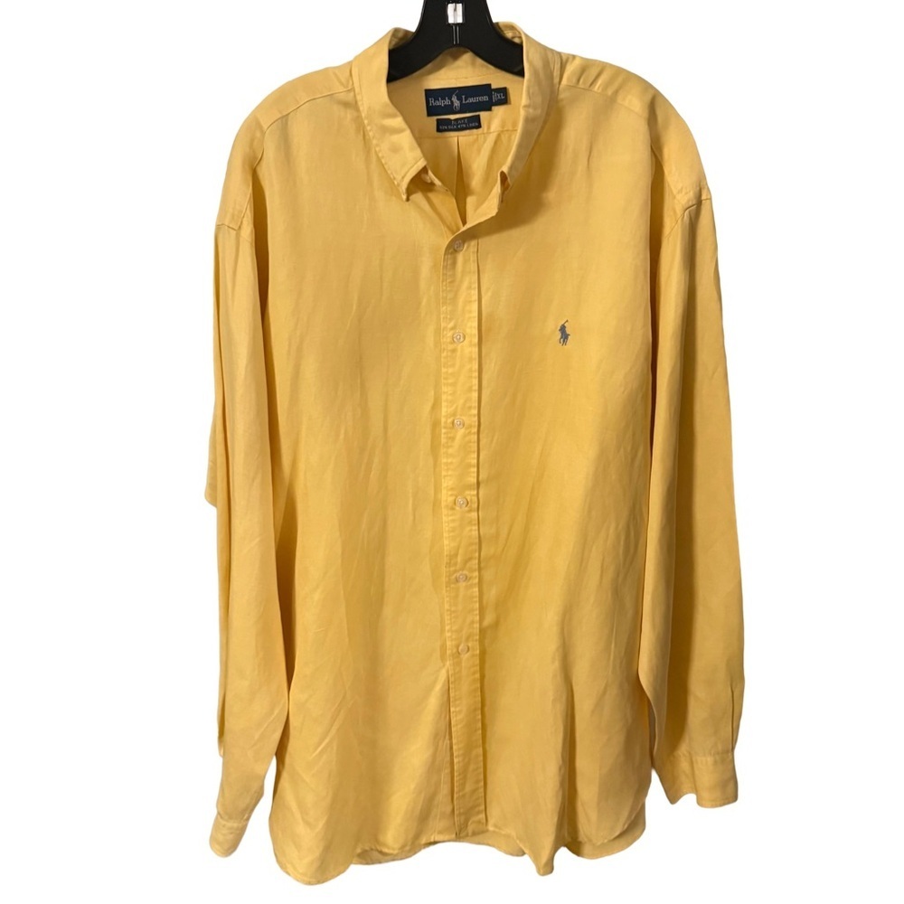 Ralph Lauren Men’s Button Down BLAKE Shirt SILK & LINEN Yellow Sz XL